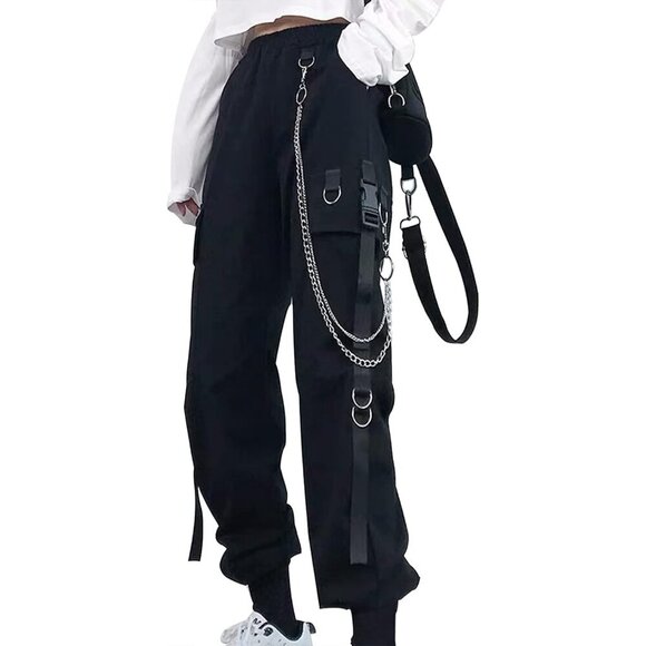 Pants - Breathable Baggy Women's Cargo Pants with Chain - X-Large Size Ready to Impress